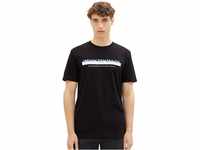 TOM TAILOR Denim Herren Slim Fit T-Shirt mit Logo-Print aus Baumwolle, Black, XXL