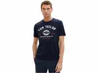 TOM TAILOR Herren T-Shirt mit Logo-Print aus Baumwolle, sky captain blue, XXL
