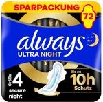 Always Ultra Night Damenbinden (Gr&ouml;&szlig;e 4) mit Fl&uuml;geln 72 St&uuml;ck, Super Saugf&auml;hig