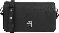 Tommy Hilfiger Damen Crossbody Bag Tasche Emblem Flap Crossover Klein, Schwarz