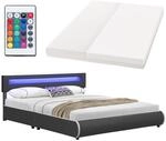 Juskys Polsterbett Sevilla 180x200 cm mit Matratze, LED Beleuchtung, Lattenrost &