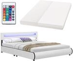 Juskys Polsterbett Sevilla 180x200 cm mit Matratze, LED Beleuchtung, Lattenrost...