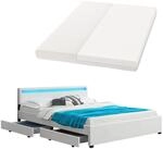 Juskys Polsterbett Lyon 180x200 cm mit Matratze, Bettkasten, LED Beleuchtung,
