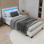 Juskys Polsterbett Paris 90x200 cm wei&szlig; mit Matratze - Einzelbett + LED-Beleuchtung,