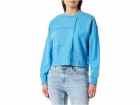 TOM TAILOR Denim Damen 1035352 Cropped Patchwork Sweater, 18395-Rainy Sky Blue, M