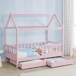Juskys&reg; Kinderbett Marli 80 x 160 cm mit Bettkasten 2-teilig, Rausfallschutz,