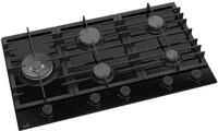 Gasline Gaskochfeld 90cm Schwarz Glaskeramik mit 5 Brennern WOK Brenner 4,2 kW