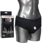 Packer Gear Schwarzes knappes Harness - L/XL - Slip mit Vorrichtung f&uuml;r Dildo