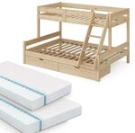 VitaliSpa Etagenbett Everest, Naturholz, 140x200 / 90x200 cm mit 2 Matratzen...