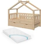 VitaliSpa Hausbett Design, Naturholz, 70x140 cm mit Schublade und Matratze, geeignet