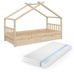VitaliSpa Hausbett Design, Naturholz, 90x200 cm mit 2 Schubladen und Matratze,...