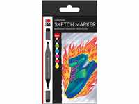 Marabu 0148000000102 - Sketch Marker Graphix 6er Set Heat, japanische Doppelspitze