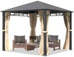 TOOLPORT Gartenpavillon 3x3 m Stahldach Hardtop 4 Seitenteile in Champagner,...