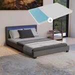Juskys Polsterbett Paris 140x200 cm mit LED Beleuchtung, Matratze, Lattenrost &