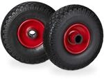 Relaxdays, schwarz-rot Sackkarrenrad Set, pannensicher, 3.00-4 Vollgummireifen,
