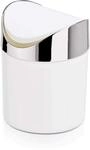WAS 1531 002 Kunststoff Tischabfalleimer mit Schwingdeckel und Verchromtem Ring,