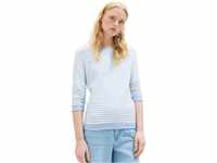 Tom Tailor Denim Damen Sweatshirt mit Raffarm & Streifenmuster, 34403 - Midblue White