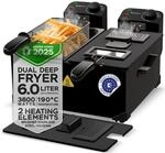 TurboTronic Doppel-Fritteuse 3600W | 2x3L Edelstahl-Kaltzonen-Friteuse mit