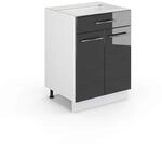 Vicco K&uuml;chenunterschrank Fame-Line, Anthrazit Hochglanz, 60 cm | MDF-Front &middot;...