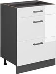 Vicco K&uuml;chenunterschrank R-Line, Wei&szlig; Hochglanz, 60 cm mit Schubladen, ohne