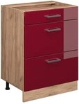 Vicco K&uuml;chenunterschrank R-Line, Rot Hochglanz, 60 cm | 3 Schubladen &middot; Ohne