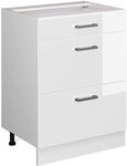 Vicco K&uuml;chenunterschrank R-Line, Wei&szlig; Hochglanz, 60 cm mit Schubladen, ohne
