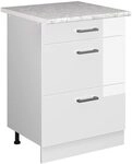 Vicco K&uuml;chenunterschrank R-Line, Wei&szlig; Hochglanz, 60 cm mit Schubladen, AP...