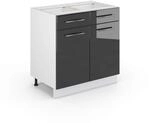 Vicco K&uuml;chenunterschrank Fame-Line, Anthrazit Hochglanz, 80 cm mit Schubladen,...