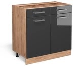 Vicco K&uuml;chenunterschrank R-Line, Anthrazit Hochglanz, 80 cm | 2 Schubladen &middot;...