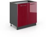 Vicco K&uuml;chenunterschrank Fame-Line, Bordeaux Hochglanz/Anthrazit 80 cm