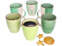 MamboCat Green 6-er Kaffee-Becher-Set grün I grüne Steingut-Tasse groß mit