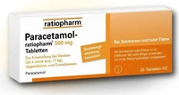 PZN-DE 01126111, Paracetamol ratiopharm 500 mg, Grundpreis: &euro; 0,21 / St&uuml;ck