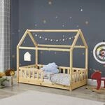 Juskys&reg; Kinderbett Marli 80 x 160 cm mit Rausfallschutz, Lattenrost und Dach -