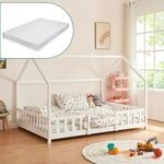 [en.casa] Kinderbett Sisimiut mit Matratze 140 x 200 cm Montessori Hausbett mit