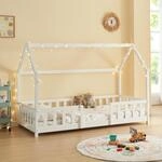 [en.casa] Kinderbett Sisimiut Hausbett Montessori 90 x 200 cm mit Rausfallschutz