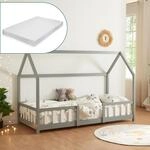 [en.casa] Kinderbett Sisimiut mit Matratze 90 x 200 cm Hausbett Montessori mit