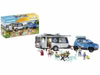 PLAYMOBIL Family Fun 71423 Wohnwagen mit Auto, Camping, vielseitiger Campingspaß in