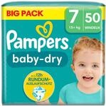 Pampers Baby-Dry Gr&ouml;&szlig;e 7, 50 Windeln, 15kg+, f&uuml;r bis zu 100% Auslaufschutz die
