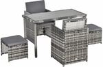 Outsunny Polyrattan Sitzgruppe Essgruppe Gartenset Garnitur 5 TLG. mit Kissen, Grau