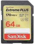 SANDISK - CARDS Extreme Plus SDHC-Speicherkarte, 64 GB, 170 MB/s, 80 MB/s,