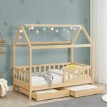 Juskys&reg; Kinderbett Marli 90 x 200 cm mit Bettkasten 2-teilig, Rausfallschutz,
