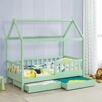 Juskys&reg; Kinderbett Marli 90 x 200 cm mit Bettkasten 2-teilig, Rausfallschutz,
