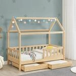 Juskys&reg; Kinderbett Marli 80 x 160 cm mit Bettkasten 2-teilig, Rausfallschutz,