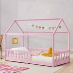 Juskys&reg; Kinderbett Marli 90 x 200 cm mit Rausfallschutz, Lattenrost und Dach -