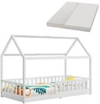 Juskys&reg; Kinderbett Marli 90 x 200 cm mit Matratze, Rausfallschutz, Lattenrost...