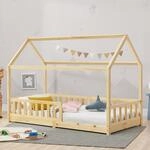 Juskys&reg; Kinderbett Marli 90 x 200 cm mit Rausfallschutz, Lattenrost und Dach -