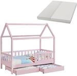 Juskys&reg; Kinderbett Marli 90 x 200 cm mit Matratze, Bettkasten, Rausfallschutz,