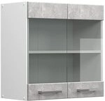 Vicco K&uuml;chenglasschrank R-Line, Beton, 60 cm | 2 T&uuml;ren &middot; 1 Einlegeboden &middot;...