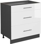 Vicco K&uuml;chenunterschrank Fame-Line, Wei&szlig; Hochglanz, 80 cm mit 3 Schubladen,...