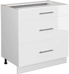 Vicco K&uuml;chenunterschrank Fame-Line, Wei&szlig; Hochglanz/Wei&szlig;, 80 cm mit 3 Schubladen,